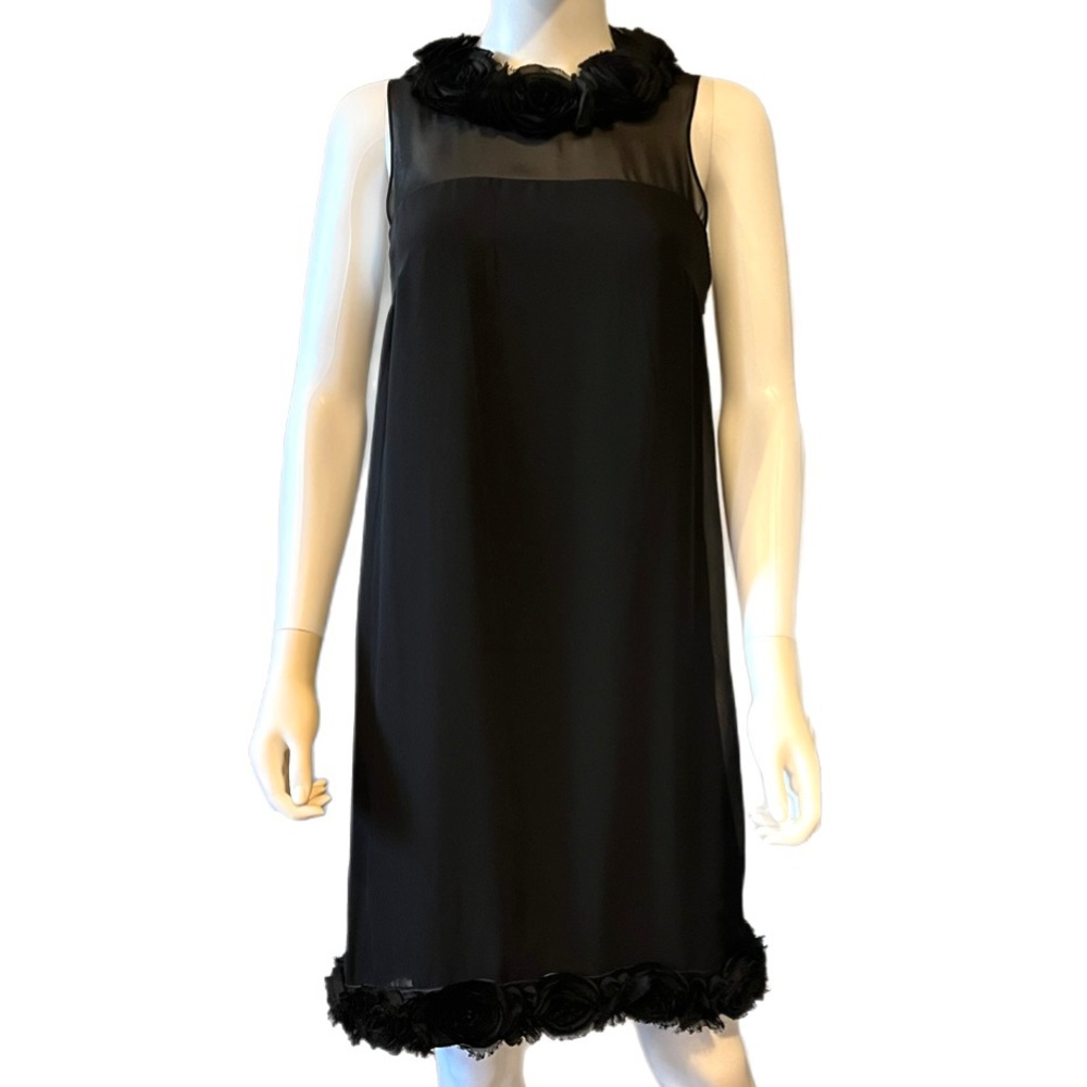 DRESS BARN Collection Black Chiffon Dress with Rosette Accents SIZE 6